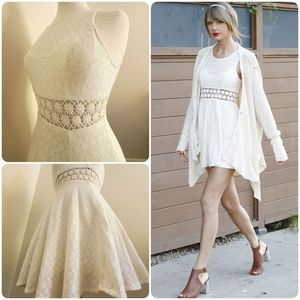 Free People mini white dress floral lace crochet sheer bridal taylor swiftie 0